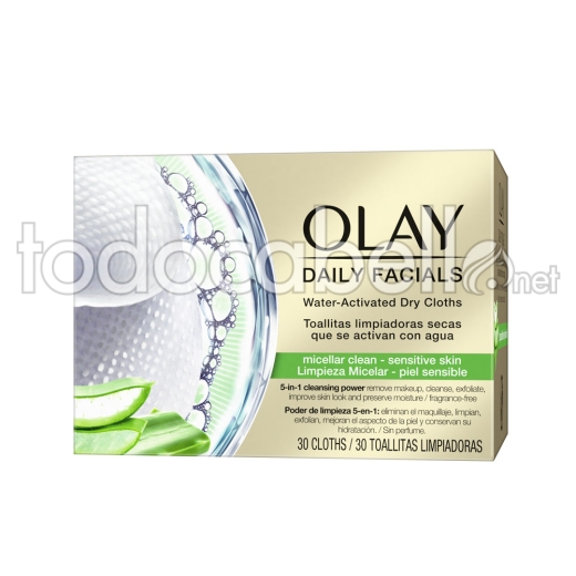 Olay Cleanse Daily Facials Micellar Dry Wipes Dry Skin 30u