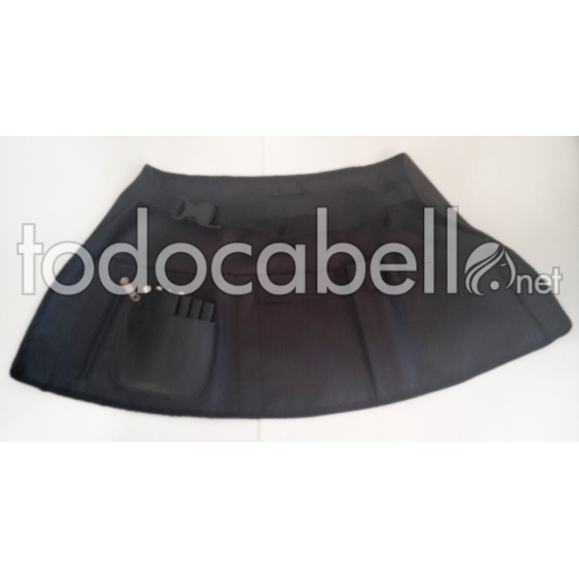 Hairdresser apron Black fabric and leather with pocket