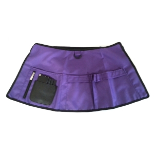 Hairdresser apron Purple fabric and leather with pocket